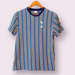 SMURFS Striped Short Sleeve Tee Embroidered Smurf On Chest